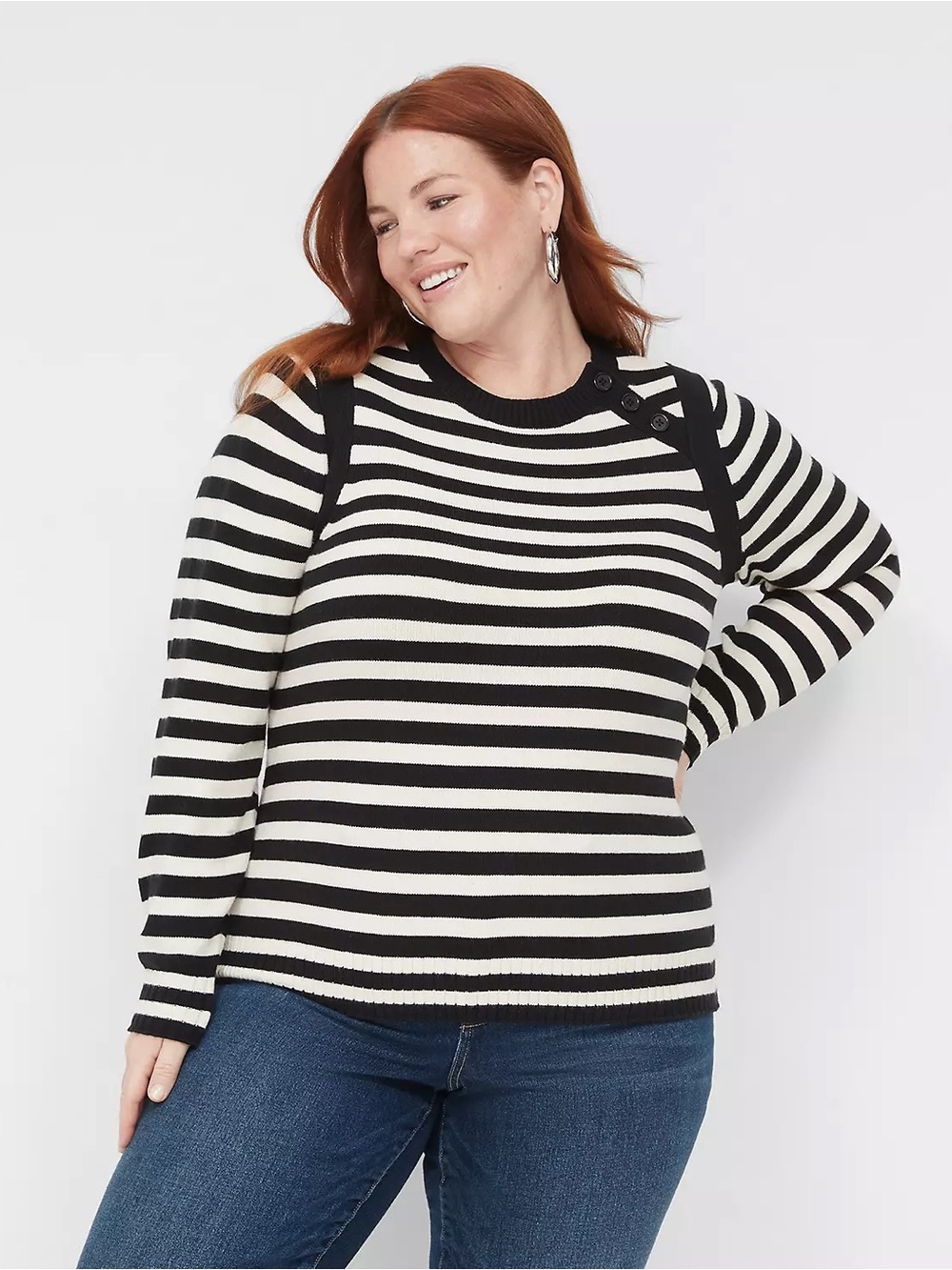 Lane Bryant Striped Black & White Sweater - Size 18/20